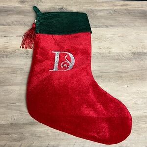 Christmas Stocking Red & Green Velvet With Tassel, Rhinestone Monogram‎ (D)
